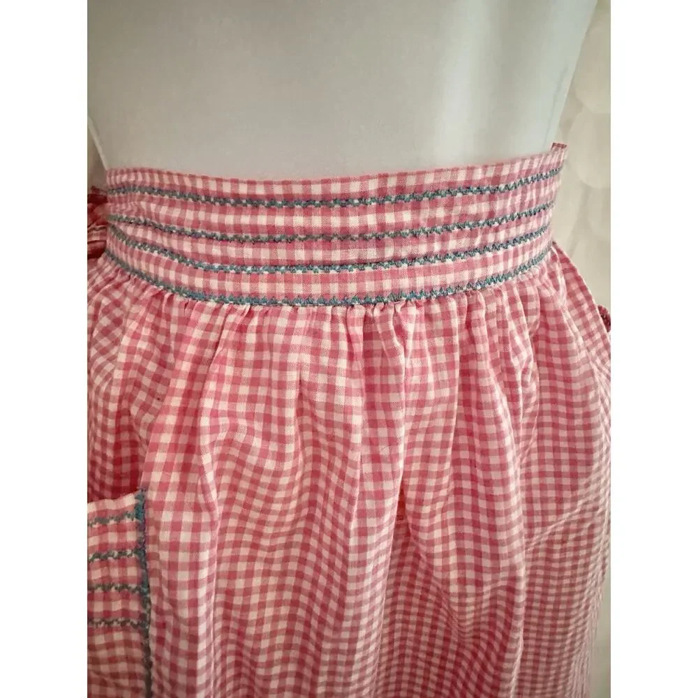VTG 40’s Pink Gingham Half Apron Hand Made Farmhouse Cottagecore Prop Decor